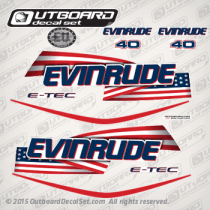 2004 2005 2006 2007 2008 Evinrude 40 hp E-TEC white models stars and stripes decal set,0215545, 0215816, 0215817, 0215882, 0215883, 0215532, 0334435, 0215896, 0215558