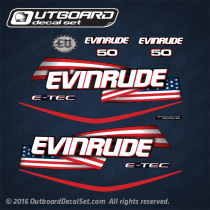 2004-2008 Evinrude 50 hp E-TEC Blue models stars and stripes decal set