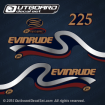 1999 2000 Evinrude 225 hp Ficht Direct Fuel Injection decal set, 0214774, 0214753, 0214773, 0214752, 0215178, 0214775, 0213599, 0213586,