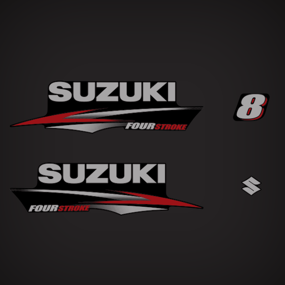 2010-2011 Suzuki 8 Hp Four Stroke Decal Set 61443-99J00, 61453-99J00, 61435-99J00, 68111-99J00