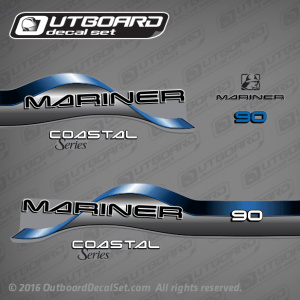 1999-2000 Mariner 90 hp coastal series Decal set Blue 830166A99  828353T 8, 828354A 7