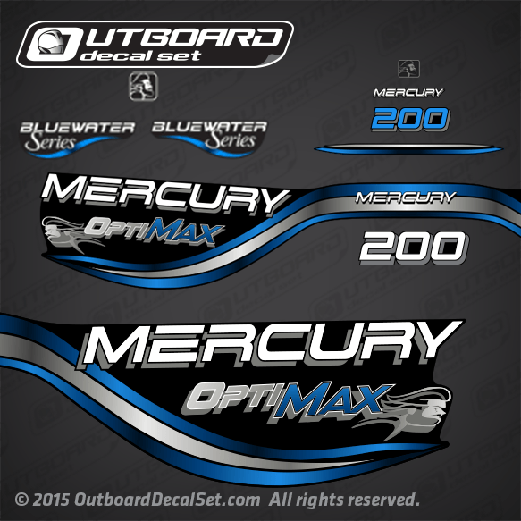1998 1999 Mercury 200 hp Optimax BlueWater decal set 855412A99