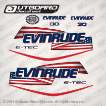 2011-2012 Evinrude 30 hp US Flag Factory decal set White Covers 0215558, 0215775, 0215987, 0215876, 0215877