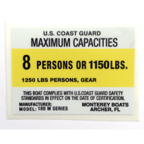 4.5x3.5-w-MONTEREY BOATS ARCHER-180 m series  Boat Capacity Decal (WHITE)