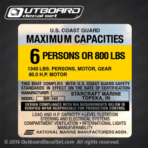 Starcraft Marine MR-160 Boat Capacity Decal