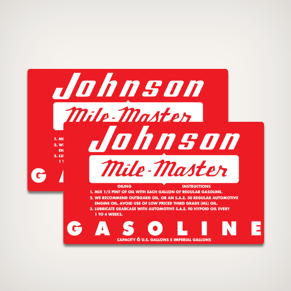 1956 Johnson Mile Master 6 U.S Gallons Gasoline Tank decal 