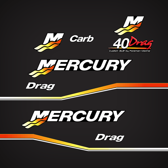 1999-2004 Mercury Racing 40 hp Drag Custom Foreman Marine decal set