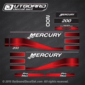 1994 1995 1996 1997 Mercury Racing 200 hp ProMax decal set Red 847984A94, 817704A22, 817704A23, 817706A3, 817706A4